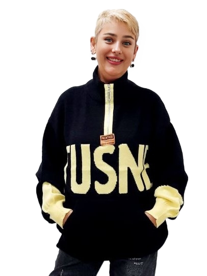 Фото Женская одежда, -Свитера, Джемперы, Пуловеры Стильный чёрно-жёлтый джемпер Yakov Fashion