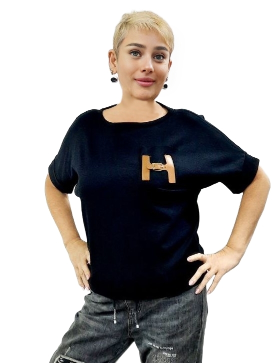 Фото Женская одежда, -Свитера, Джемперы, Пуловеры Трикотажный джемпер с эко-кожей, размер 46-50 