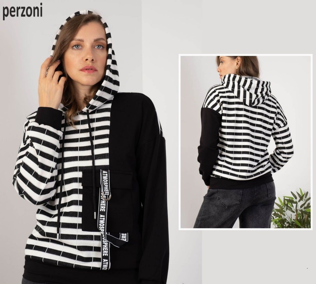 Фото -Толстовки, худи, свитшоты, -Свитера, Джемперы, Пуловеры Джемпер с капюшоном Perzoni